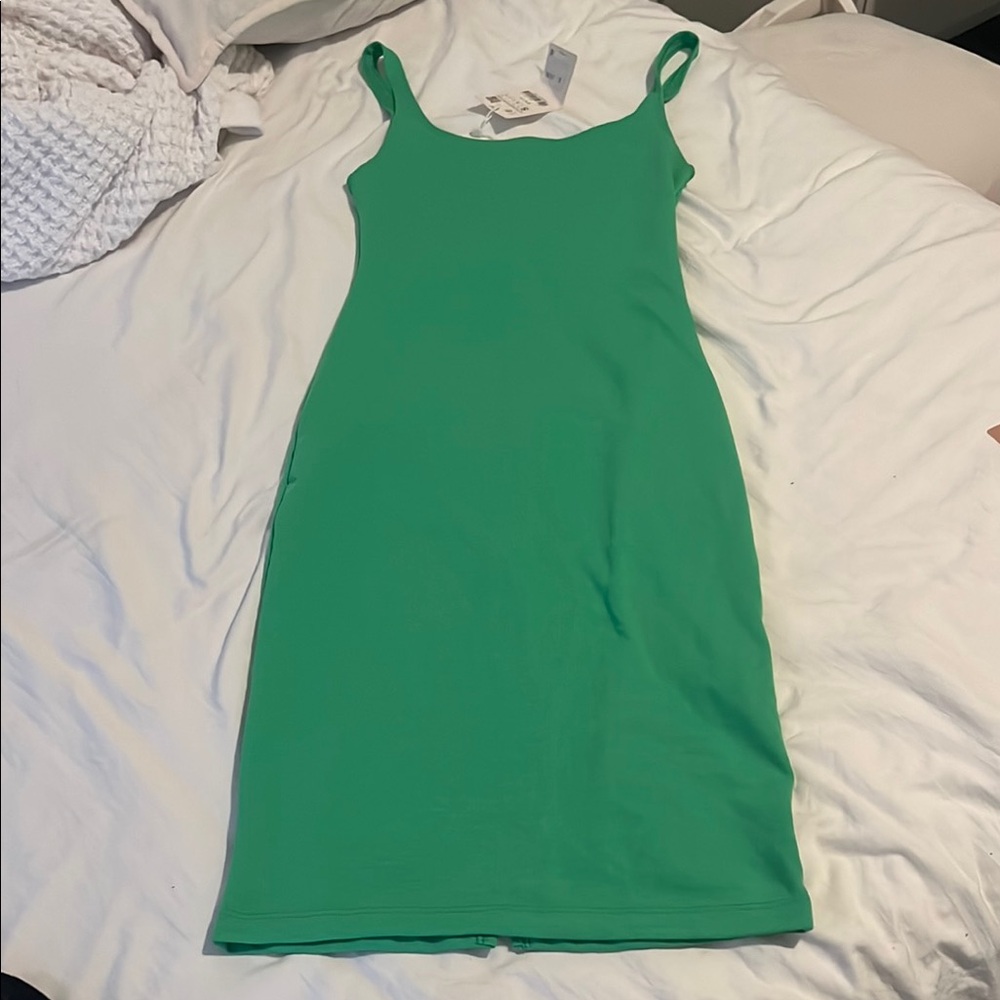 Zara Green Bodycon Midi Dress Scoop Neck Sleeveless